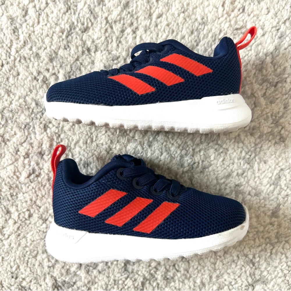 Adidas Kids Lite Racer Navy and Orange Sneakers Shoes Size 5K